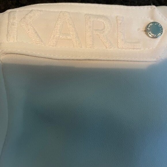 Karl Lagerfeld Paris Women's Epaulette Button up Shirt - Soft White - Picture 10 of 11